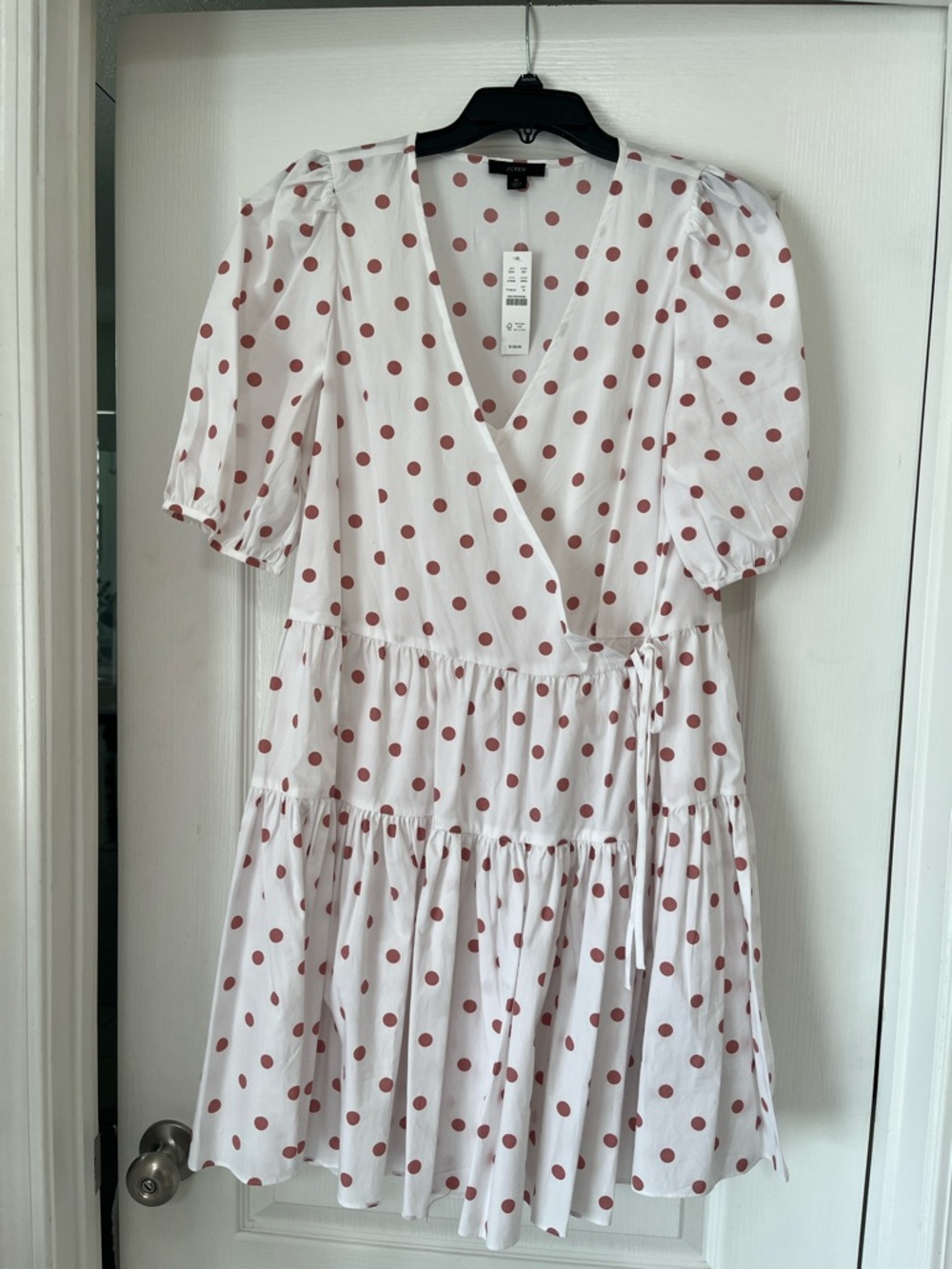 J. crew Polka Dot Wrap Tiered Mini Dress - White with Rust Dots